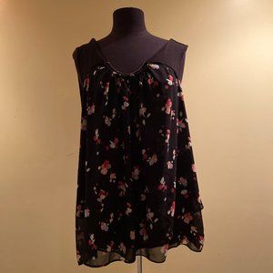Zoe+Phoebe Plus Size PrintedBlack Flowy Tank Top